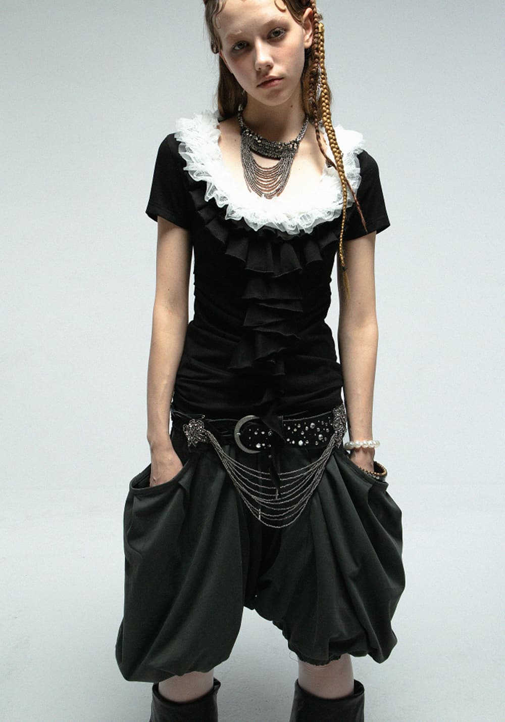 DOUBLEPUNCH丨Lace Ruffle Slim Tee - PSYLOS 1, DOUBLEPUNCH丨Lace Ruffle Slim Tee, T-Shirt, DOUBLEPUNCH, PSYLOS 1